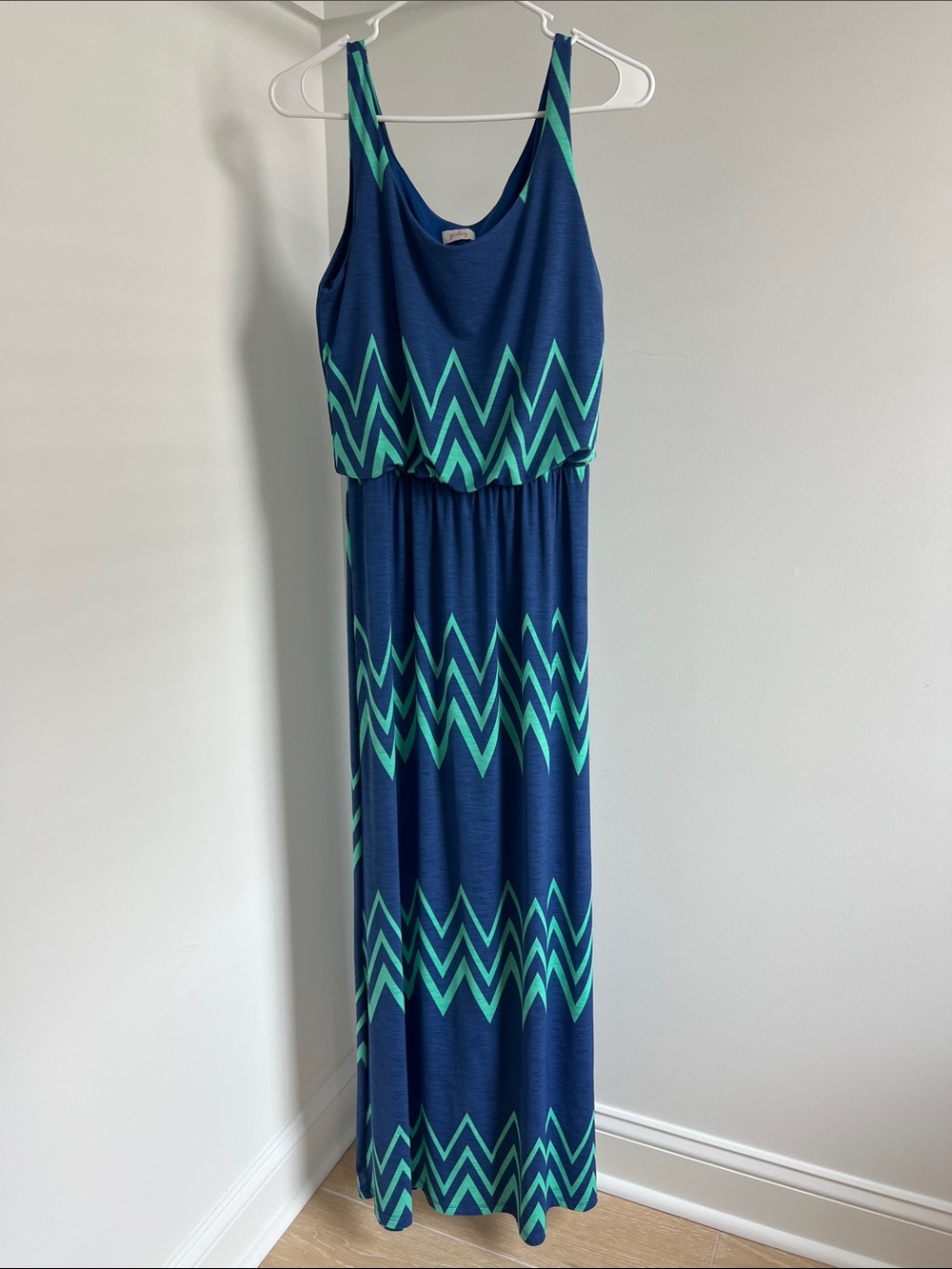 Pixley Blue Scoop Neck Maxi Dress with Teal Accent